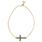 Pulseira Crucifixo Zircônia Preta Dourada