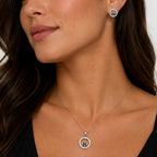 Conjunto Nossa Senhora Aparecida Ródio Branco Zircônias Azuis